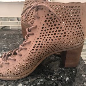 Vince Camuto Leather lace-up peep toe booties